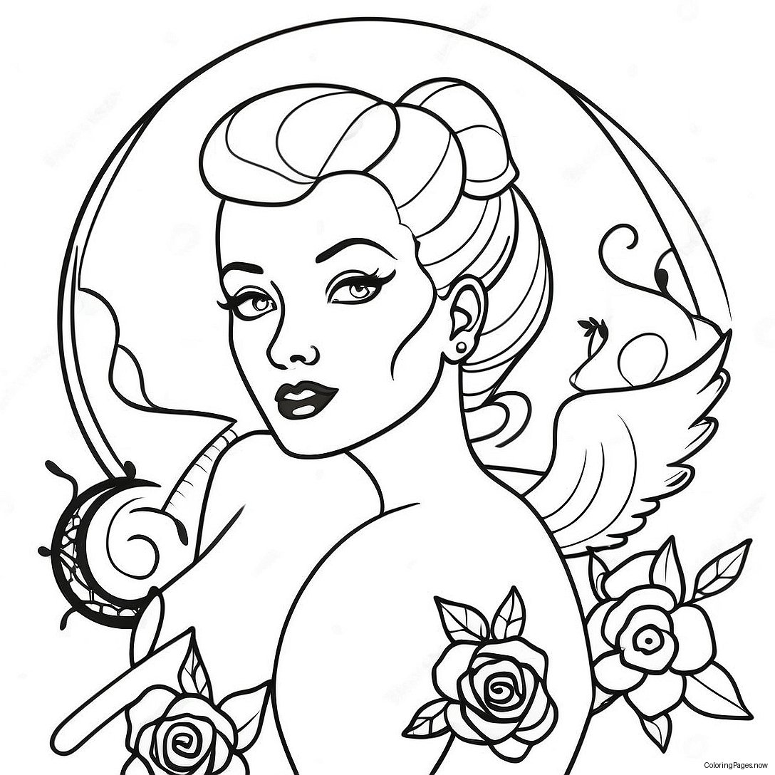 Vintage Tattoo Pin Up Coloring Page 28394 22764