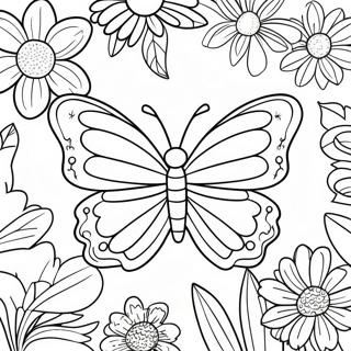 Colorful Butterfly Among Flowers Coloring Page 10347-8435