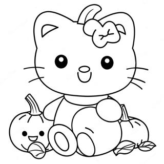 Cute Hello Kitty With Pumpkin Coloring Page 12387-10045