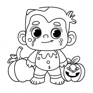 Cute Frankenstein With Pumpkin Coloring Page 1522-1260