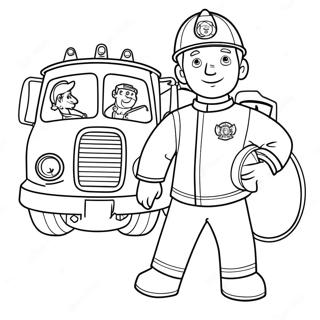 Fireman Sam With Fire Truck Coloring Page 15400-12428