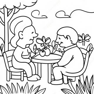 Seniors Enjoying A Garden Coloring Page 1652-1362