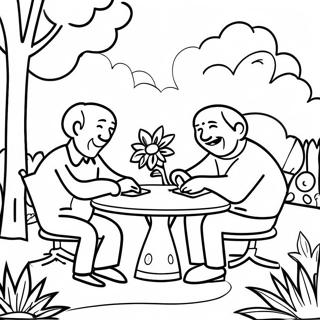 Seniors Enjoying A Garden Coloring Page 1652-1363