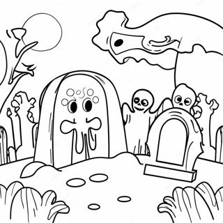 Spooky Graveyard With Ghosts Coloring Page 18892-15220