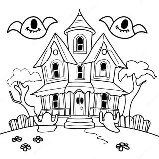 Creepy Haunted House With Ghosts Coloring Page 19742-15894