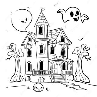 Creepy Haunted House With Ghosts Coloring Page 19742-15896