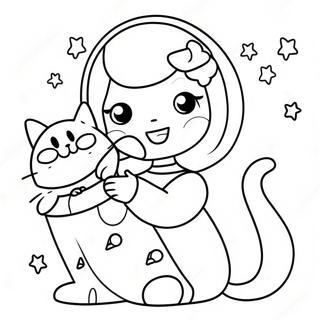 Kawaii Girl With Cute Cat Coloring Page 2281-1868