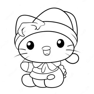 Festive Hello Kitty With Santa Hat Coloring Page 23762-19089