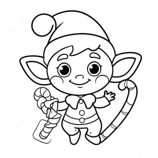 Playful Elf With Candy Cane Coloring Page 28564-22889