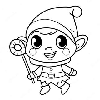 Playful Elf With Candy Cane Coloring Page 28564-22892