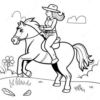 Cowgirl Riding A Horse Coloring Page 3666-2966