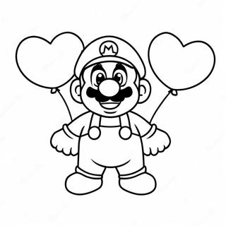 Cute Mario With Heart Balloons Coloring Page 39184-31333