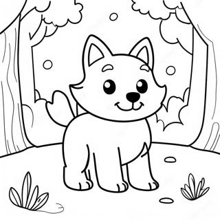 Adorable Kawaii Wolf In A Forest Coloring Page 39214-31353