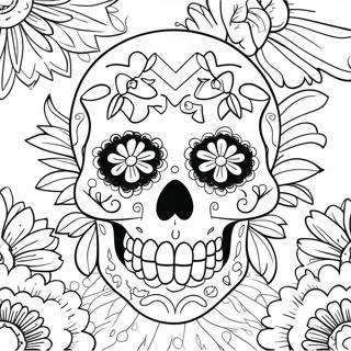 Colorful Calavera With Flowers Coloring Page 402-342