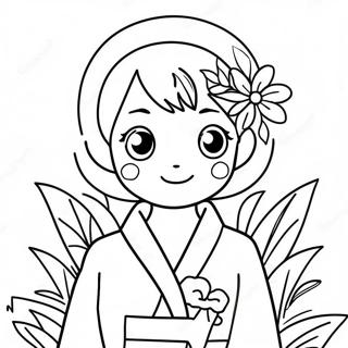 Cute Kanae With Flowers Coloring Page 42394-33857