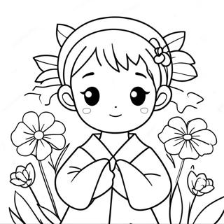 Cute Kanae With Flowers Coloring Page 42394-33858