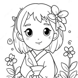 Cute Kanae With Flowers Coloring Page 42394-33859