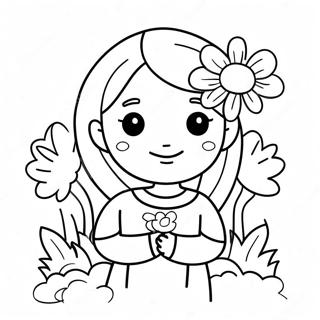 Cute Girl With Flowers Coloring Page 45004-35932