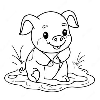 Happy Piglet Playing In The Mud Coloring Page 4507-3717