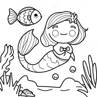 Mermaid Cat Swimming In Coral Reef Coloring Page 5406-4418