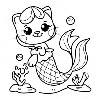 Mermaid Cat Swimming In Coral Reef Coloring Page 5406-4420