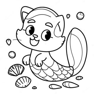 Playful Mermaid Cat With Shells Coloring Page 5407-4426