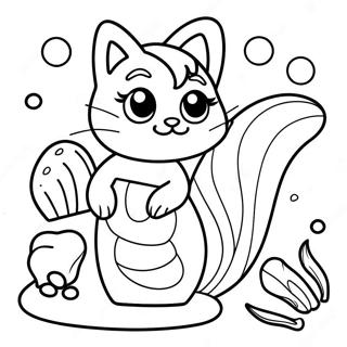 Playful Mermaid Cat With Shells Coloring Page 5407-4427