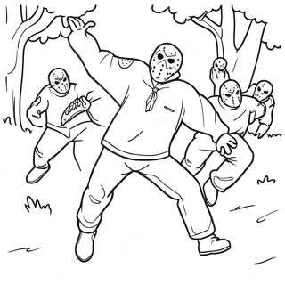 Jason Voorhees Chasing Victims Coloring Page 55744-44481