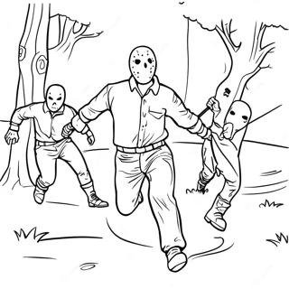 Jason Voorhees Chasing Victims Coloring Page 55744-44483