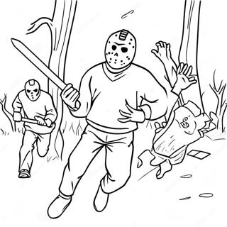 Jason Voorhees Chasing Victims Coloring Page 55744-44484