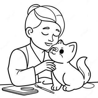 Vet Tech Examining A Kitten Coloring Page 56344-44972