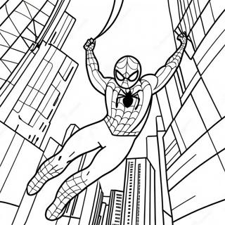 Spider Man Swinging Through City Coloring Page 59734-47921