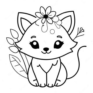 Cute Kawaii Fox With Flowers Coloring Page 6837-5566