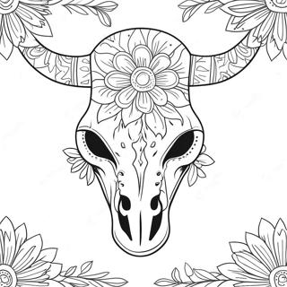 Decorative Cow Skull With Flowers Coloring Page 68654-55042