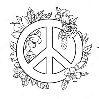 Colorful Peace Sign With Flowers Coloring Page 942-745
